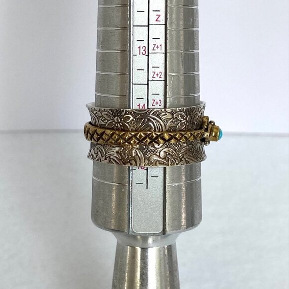 Sterling Silver 925 Embossed Brass Snake Turquoise Wide Spinner Band Ring 14.5 - Picture 9 of 16